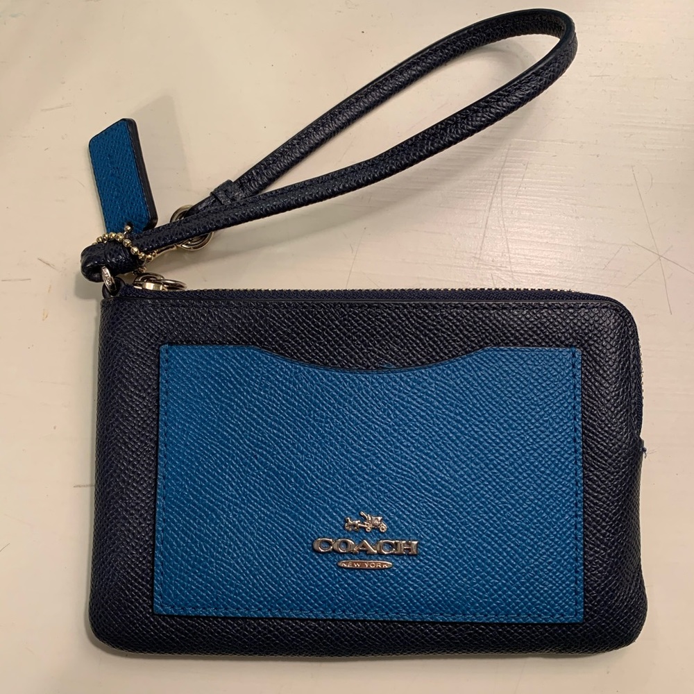 Coach blue leather wristlet